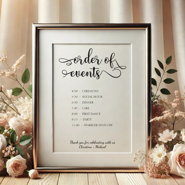 "Order of events" Black timeline Wedding Sign (Creator Uploaded)
