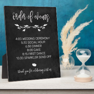 Order of events Chalk wedding sign tabletop Plaque