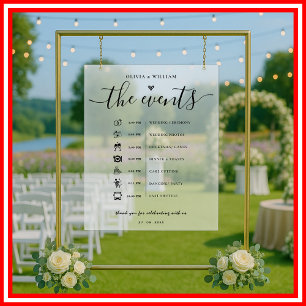 Order of Events Elegant Frosted Wedding Sign