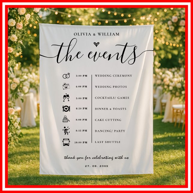 Order of Events Elegant Wedding Welcome Backdrop Tapestry (Creator Uploaded)