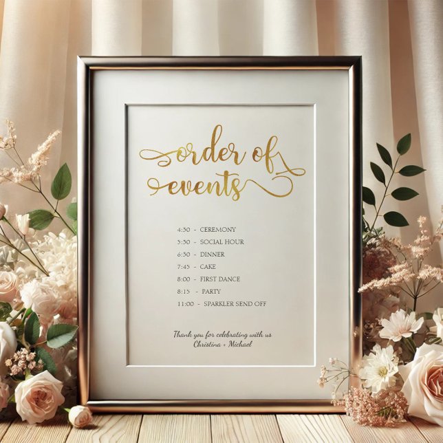 "Order of events" Gold timeline Wedding Sign (Creator Uploaded)