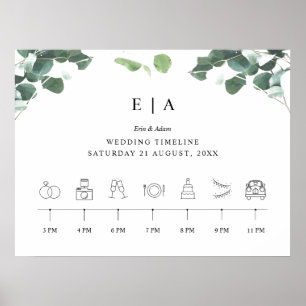 Order of Events Timeline Greenery Wedding Sign