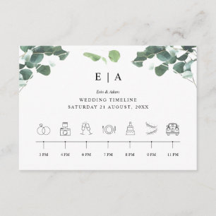 Order of Events Timeline Greenery Wedding Sign Enclosure Card