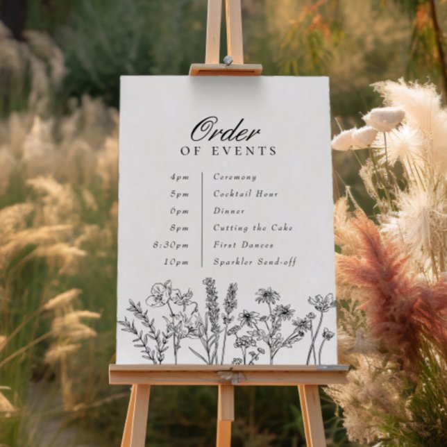 Order of Events Wedding Black Floral Wildflower Poster (Creator Uploaded)