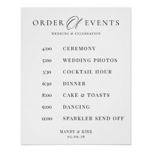Order of Events Wedding Sign Minimalist Timeline
