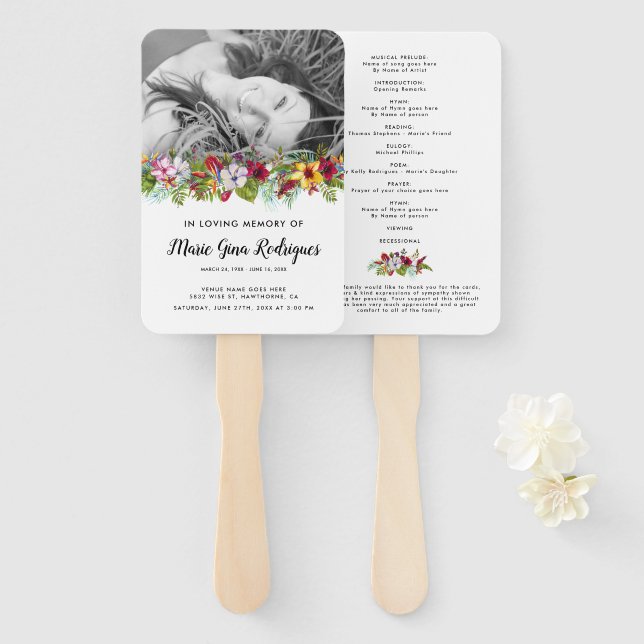 Order of Service Beach Photo Funeral Program Hand  Fan (Front and Back)