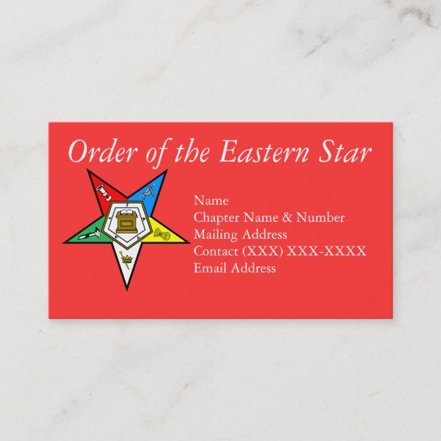 Order of the Eastern Star Red Business Card (Front)
