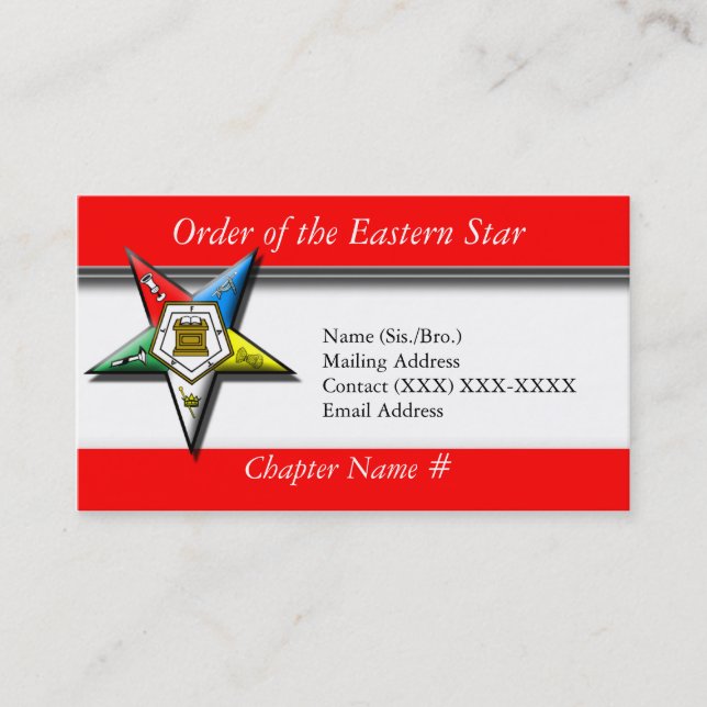 Order of the Eastern Star Red Business Card (Front)