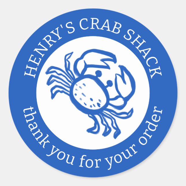 ORDER THANK YOU Crab Beach Blue White CUSTOM  Classic Round Sticker (Front)