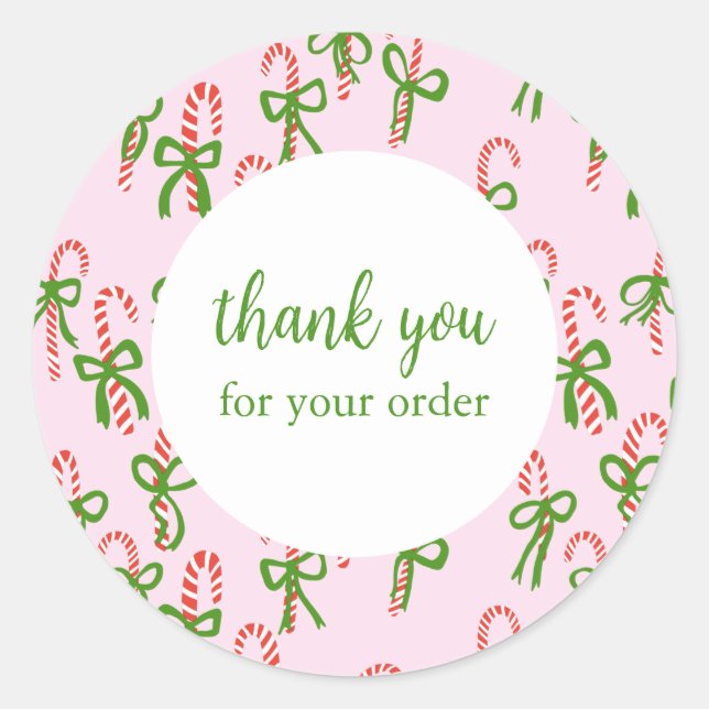 Order THANK YOU Custom Candycanes Xmas Holiday Classic Round Sticker (Front)