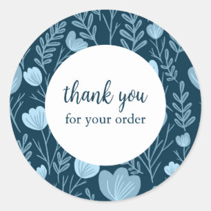 Order THANK YOU Cute Custom Blue Floral Flowers Classic Round Sticker