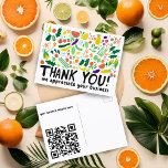 Order THANK YOU Groceries Fruits Veggies CUSTOM QR Postcard<br><div class="desc">Check out this cool card, hand made by me for you! Feel free to add your own text to the front or back side. Perfect to include with customer orders, add your own text to the back side - include your contact information, discount codes for future purchases or other details....</div>