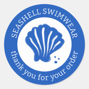 ORDER THANK YOU Seashell Beach Blue White CUSTOM  Classic Round Sticker