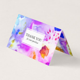 Order Thank You Watercolor Colourful Vivid Folded Business Card