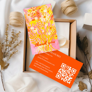 Order THANK YOU Watercolor Daisy Bouquet QR Code Business Card