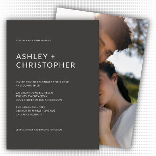 Orderly Dark Slate Minimalist Photo Wedding Invitation