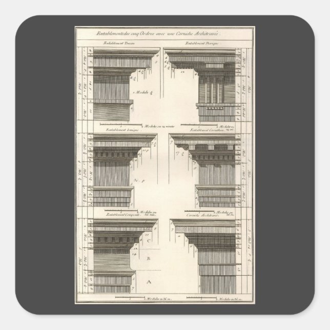 Orders of Architecture, Vintage Entablatures Square Sticker (Front)