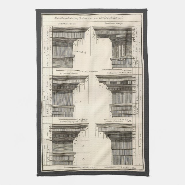 Orders of Architecture, Vintage Entablatures Tea Towel (Vertical)