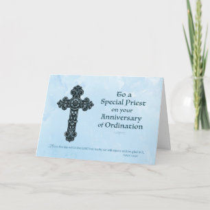 Ordination Anniversary of Priest, Ornate Cross Card