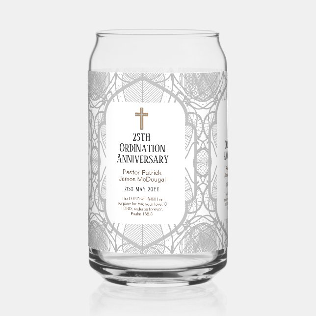 Ordination Anniversary Priest Pastor Deacon Clergy Can Glass (Front)