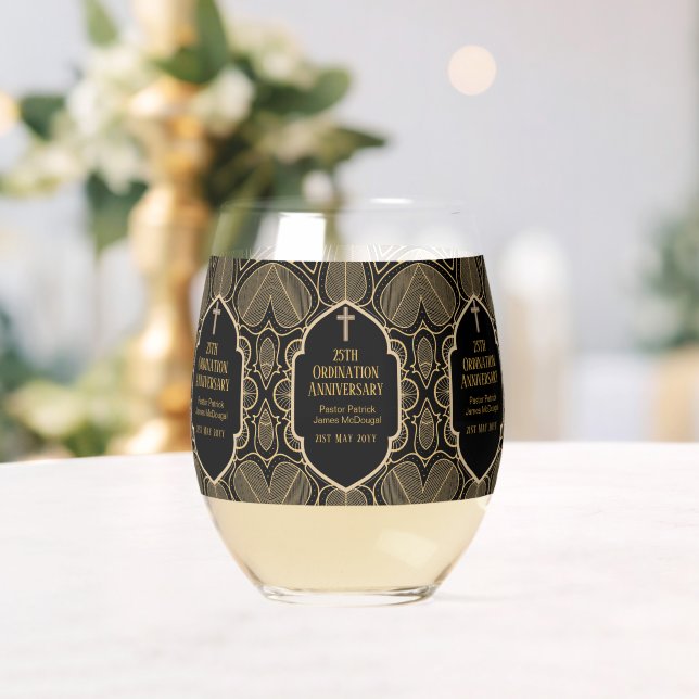 Ordination Anniversary Priest Pastor Deacon Clergy Stemless Wine Glass (Insitu (Wedding))