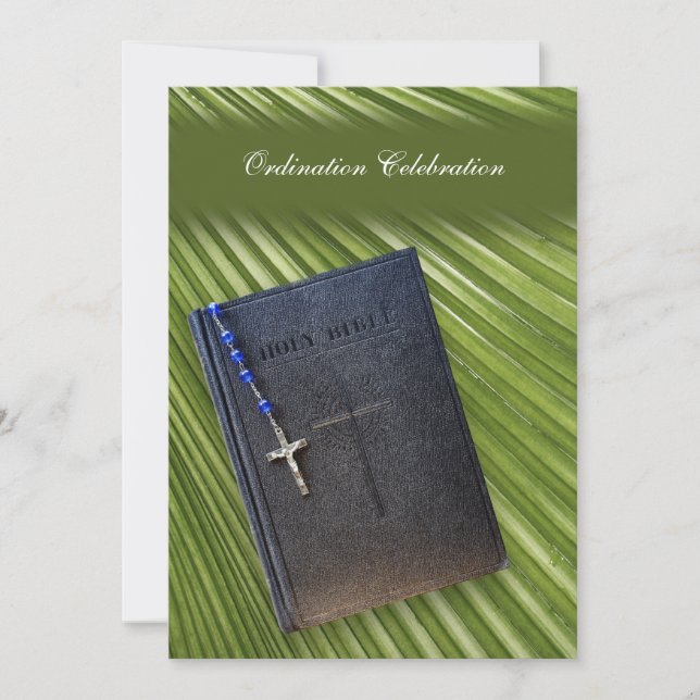 Ordination Party Invitation Bible and Palm Leaf (Front)