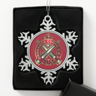 Ordnance Corps Regimental Crest Snowflake Pewter Christmas Ornament