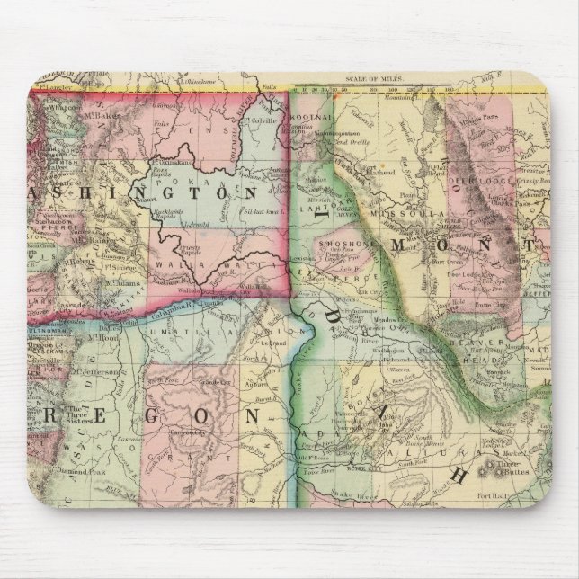 Ore, Wash, Idaho, Mont Map by Mitchell Mouse Pad (Front)
