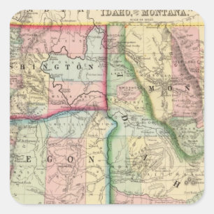 Ore, Wash, Idaho, Mont Map by Mitchell Square Sticker