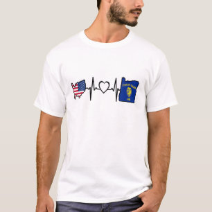 Oregon American Flag - USA Oregon Heartbeat T-Shirt