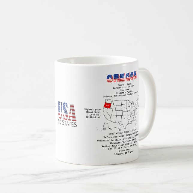 Oregon American state on a map and useful info Coffee Mug (Front Right)