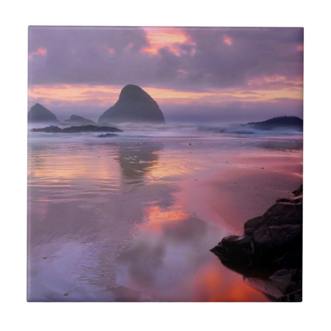 Oregon beach and sea stacks, sunset tile (Front)