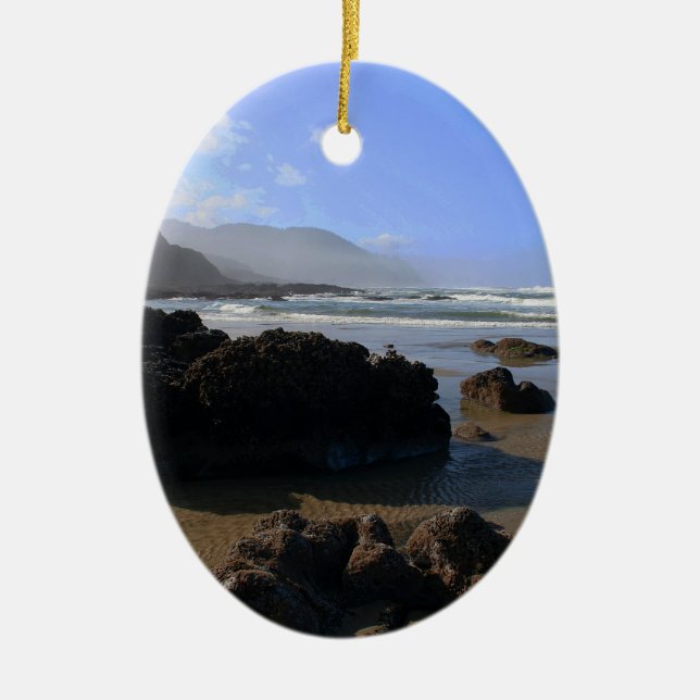 Oregon Beach Ceramic Tree Decoration (Front)