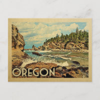 Oregon Beach Cliffs Vintage Travel