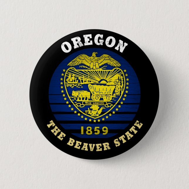 OREGON BEAVER STATE FLAG 6 CM ROUND BADGE (Front)