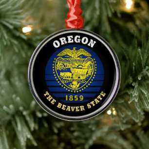 OREGON BEAVER STATE FLAG METAL ORNAMENT