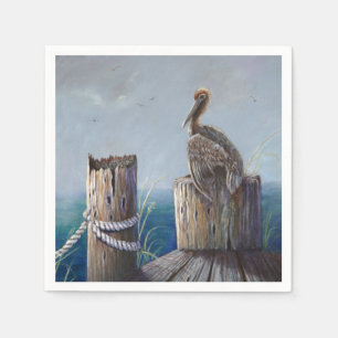 Oregon Coast Brown Pelican Acrylic Ocean Art Napkin