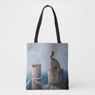 Oregon Coast Brown Pelican Acrylic Ocean Art Tote Bag