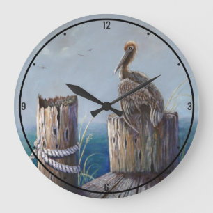 Oregon Coast Brown Pelican Coastal Seaside Ocean Large Clock