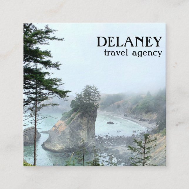 Oregon Coast Foggy Beach Nature Photo Travel Square Business Card (Front)
