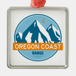Oregon Coast Mountain Range Stars Moon Metal Ornament