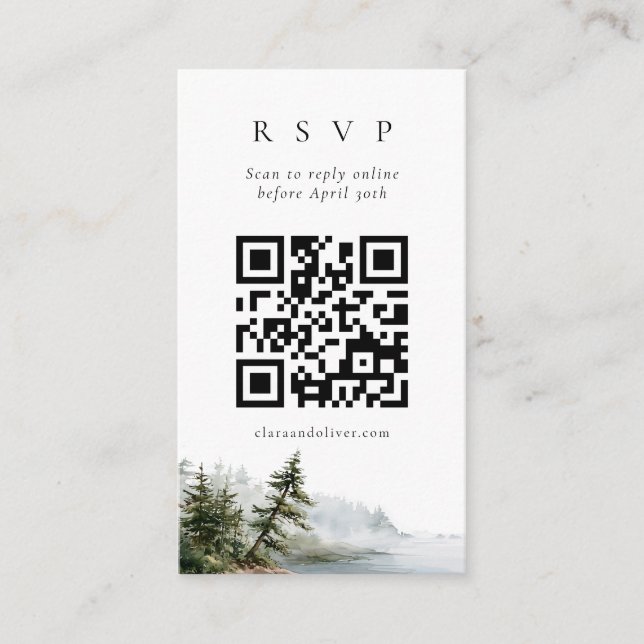 Oregon Coast Pine Landscape Wedding QR Code RSVP  Enclosure Card (Front)