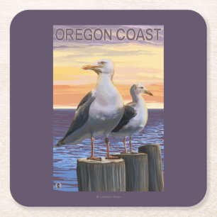Oregon Coast Sea Gulls Square Paper Coaster