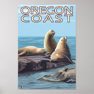 Oregon Coast Sea Lions Poster