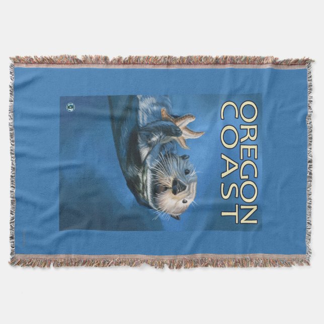 Oregon Coast Sea Otter Throw Blanket (Front)