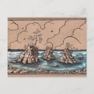 Oregon Coast Seastacks toned paper landscape art Postcard