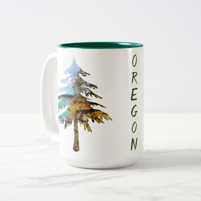 Oregon Coast Tree Customizable Two-Tone Coffee Mug (Front Left)