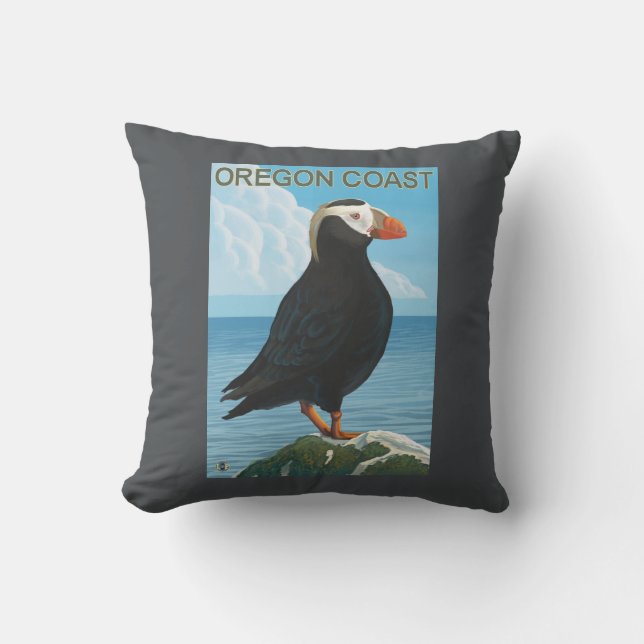 Oregon Coast Tufted Puffin Cushion (Front)