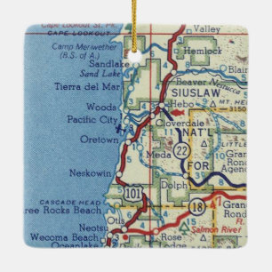 Oregon Coast Vintage Map Ceramic Ornament