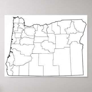 Oregon Counties Blank Outline Map Poster